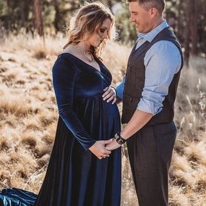 SilkFairies Sarah Velvet Navy Maternity Gown